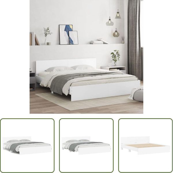 The Living Store Struttura Letto Con Testiera Bianca 200X200 Cm-image