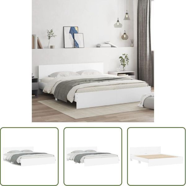 The Living Store Struttura Letto Con Testiera Bianca 180X200 Cm-image