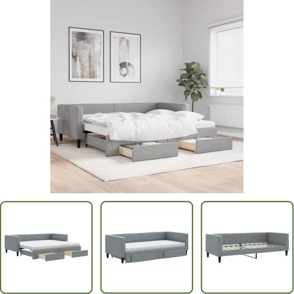 The Living Store Letto Da Giorno Allungabile Con Cassetti Grigio Chiaro 90X200 Cm Tessuto-image