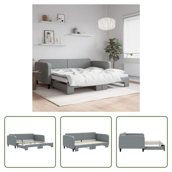 The Living Store Letto Da Giorno Allungabile Grigio Chiaro 100X200 Cm Tessuto-image
