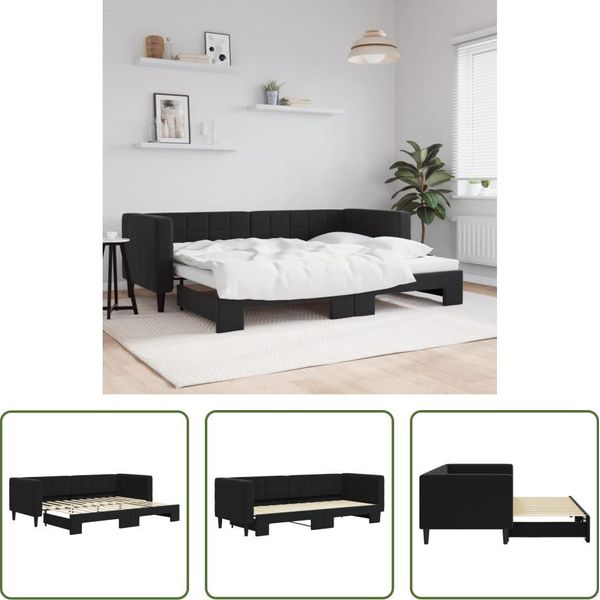 The Living Store Daybed Allungabile Nero 80X200 Cm In Velluto-image