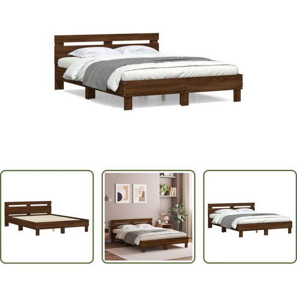 The Living Store Struttura Letto Con Testiera In Rovere Marrone 140X200 Cm-image