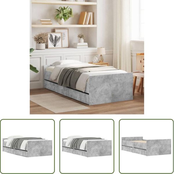 The Living Store Letto Con Cassetti In Cemento Grigio 75X190 Cm-image