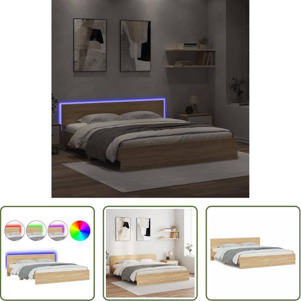 The Living Store Giroletto Con Testiera E Illuminazione Led Rovere Sonoma-image