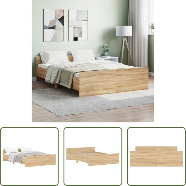 The Living Store Struttura Letto Con Testiera E Pediera In Rovere Sonoma 140X190 Cm-image