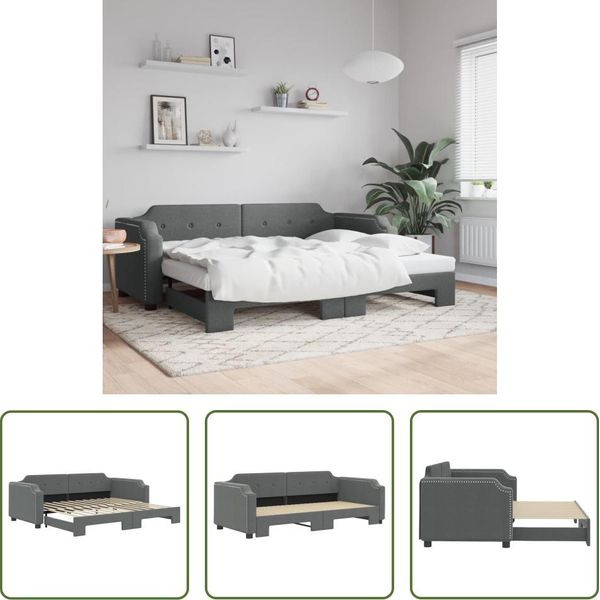 The Living Store Letto Da Giorno Allungabile Grigio Scuro 80X200 Cm In Tessuto-image