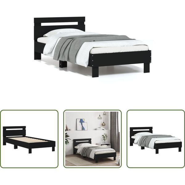 The Living Store Struttura Letto Con Testiera Nera 75X190 Cm In Materiale Ligneo-image