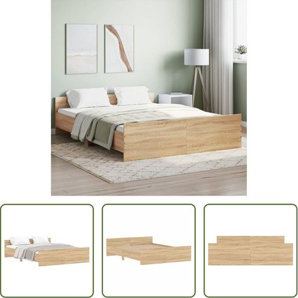 The Living Store Struttura Letto Con Testiera E Pediera In Rovere Sonoma 160X200 Cm-image