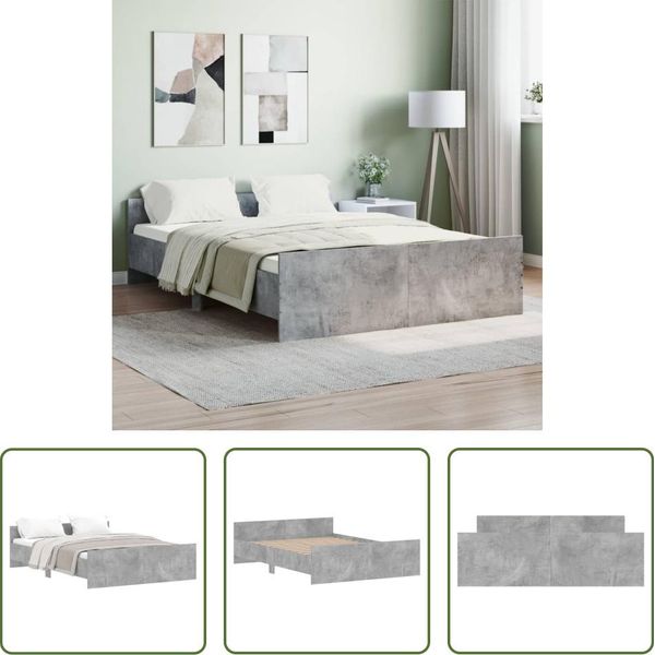 The Living Store Struttura Letto Con Testiera E Pediera In Cemento Grigio 135X190 Cm-image