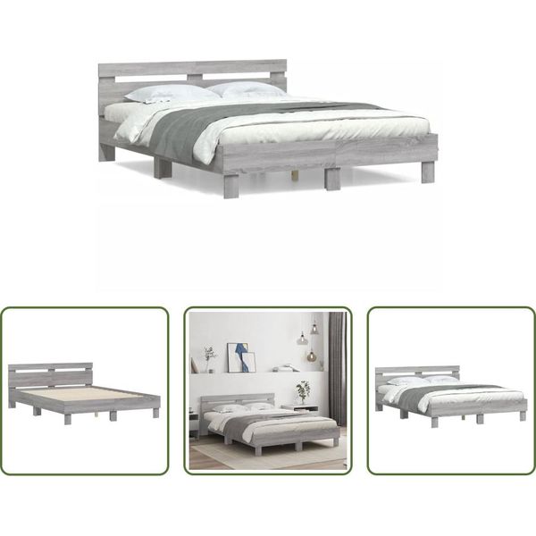 The Living Store Giroletto Con Testiera Grigio Sonoma 150X200 Cm In Materiale Ligneo-image