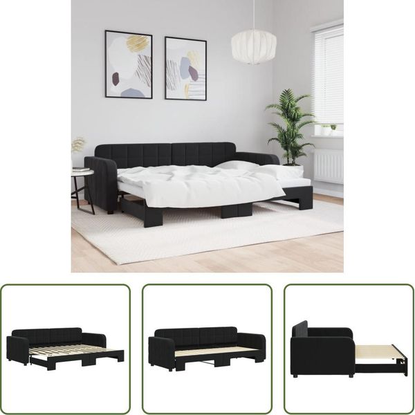 The Living Store Daybed Allungabile Nero 80X200 Cm In Velluto-image