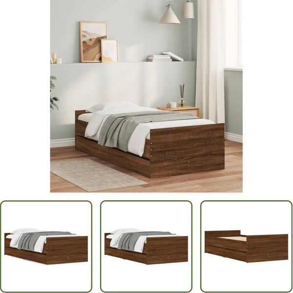 The Living Store Letto Con Cassetti In Rovere Marrone 75X190 Cm-image