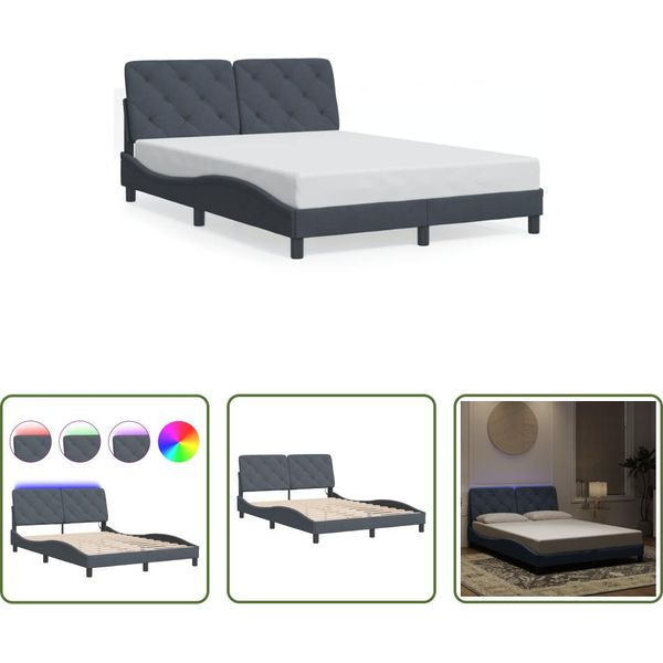 The Living Store Struttura Letto Con Luci Led Grigio Scuro 120X200 Cm In Velluto-image