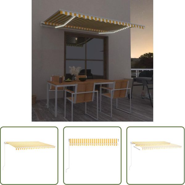 The Living Store Tenda A Scomparsa Manuale Con Led 400X300 Cm Giallo E Bianco-image