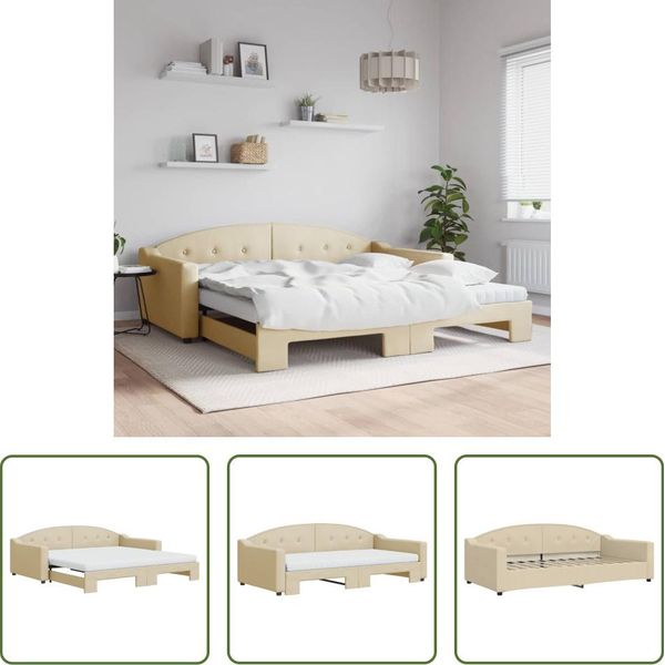 The Living Store Lettino Allungabile Con Materassi Panna 100X200 Cm In Tessuto-image