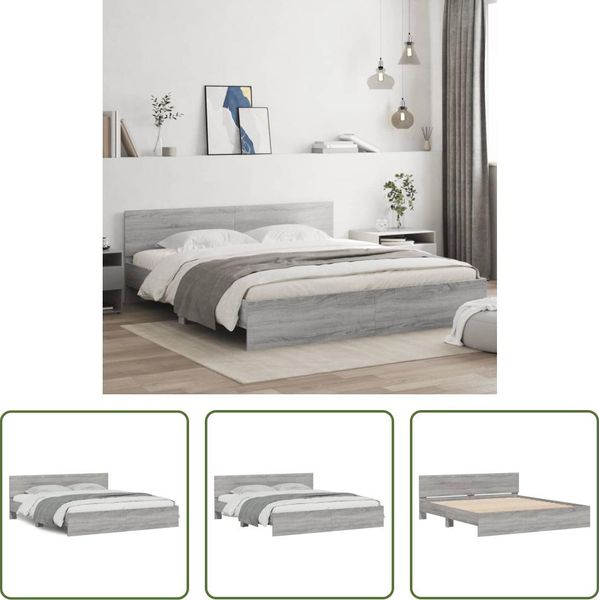 The Living Store Struttura Letto Con Testiera Grey Sonoma 160X200 Cm-image