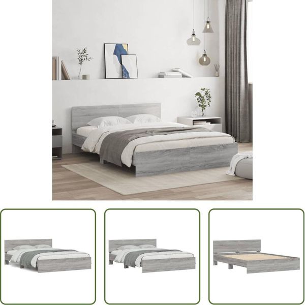 The Living Store Struttura Letto Con Testiera Grey Sonoma 140X200 Cm-image