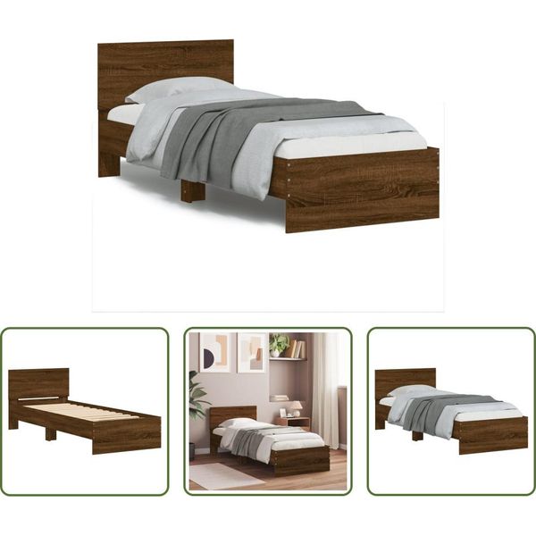 The Living Store Struttura Letto Con Testiera In Rovere Marrone 90X200 Cm-image