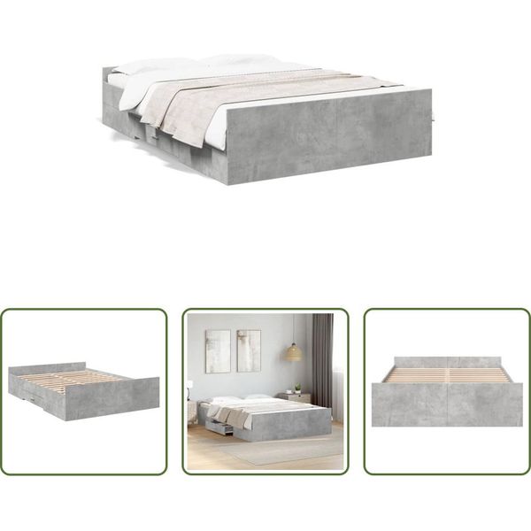 The Living Store Struttura Letto Con Cassetti In Cemento Grigio 120X200 Cm Materiale Legno-image