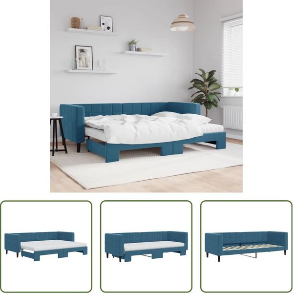 The Living Store Lettino Allungabile Con Materassi Blu 80X200 Cm In Velluto-image