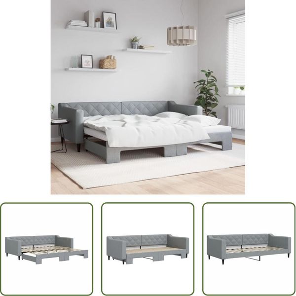The Living Store Letto Da Giorno Allungabile Grigio Chiaro 90X200 Cm In Tessuto-image