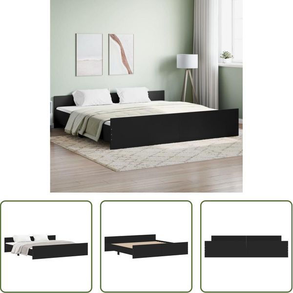 The Living Store Struttura Letto Con Testiera E Pediera Nera 200X200 Cm-image