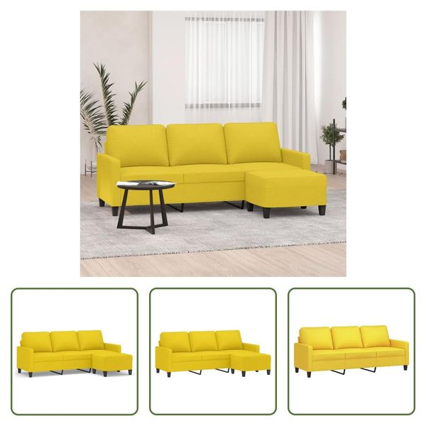 The Living Store Divano A 3 Posti Con Poggiapiedi Giallo Chiaro 180 Cm In Tessuto-image