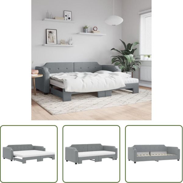 The Living Store Letto Da Giorno Allungabile Con Materasso Grigio Chiaro 90X200 Cm In Tessuto-image