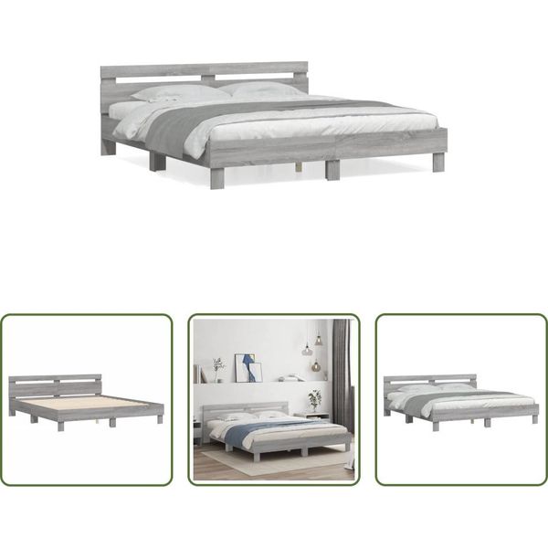 The Living Store Giroletto Con Testiera Grigio Sonoma 180X200 Cm In Materiale Ligneo-image