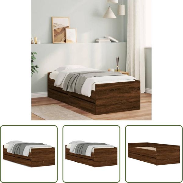 The Living Store Letto Con Cassetti In Rovere Marrone 75X190 Cm-image