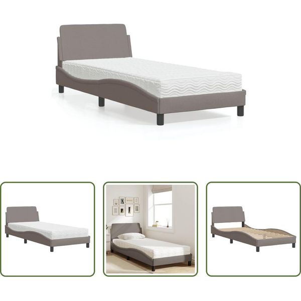 The Living Store Letto Con Materasso Taupe 90X200 Cm In Tessuto-image