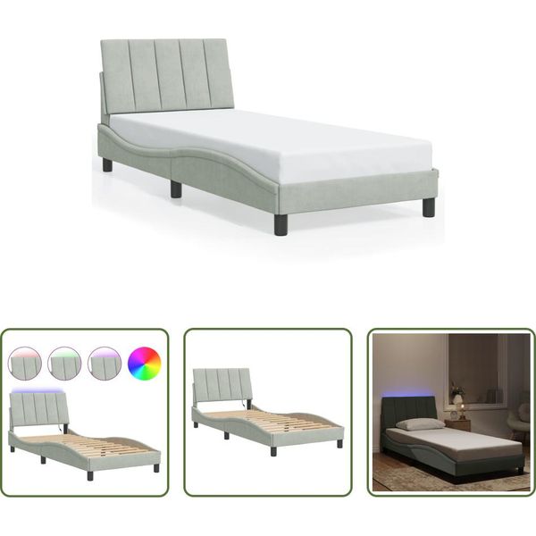 The Living Store Struttura Letto Con Luci Led Grigio Chiaro 90X200 Cm In Velluto-image
