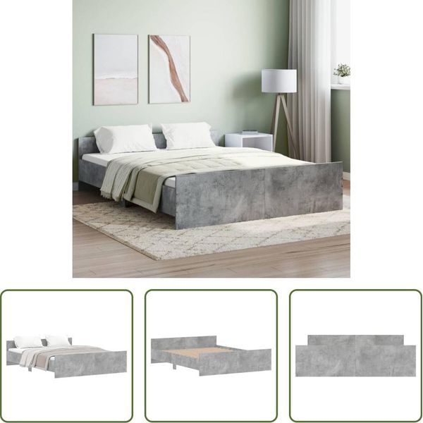 The Living Store Struttura Letto Con Testiera E Pediera In Cemento Grigio 160X200 Cm-image
