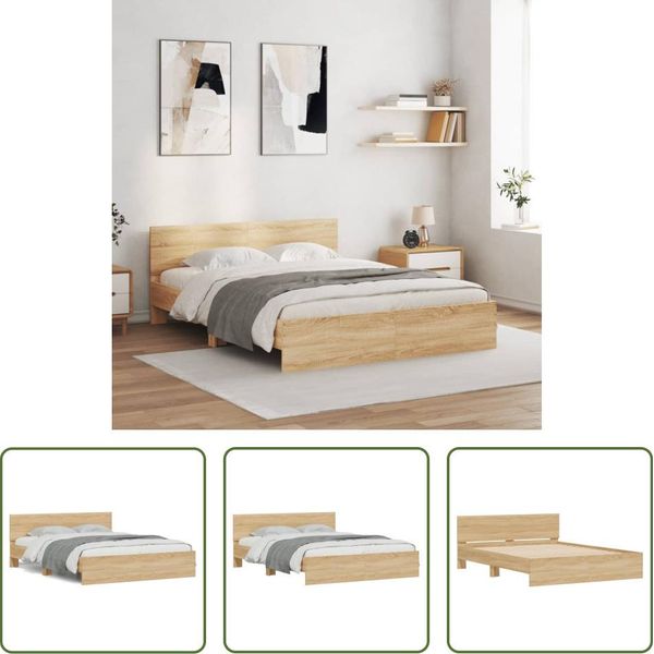 The Living Store Struttura Letto Con Testiera In Rovere Sonoma 150X200 Cm-image