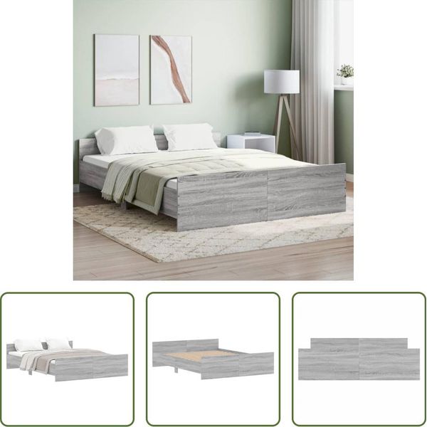 The Living Store Struttura Letto Con Testiera E Pediera Grey Sonoma 160X200 Cm-image