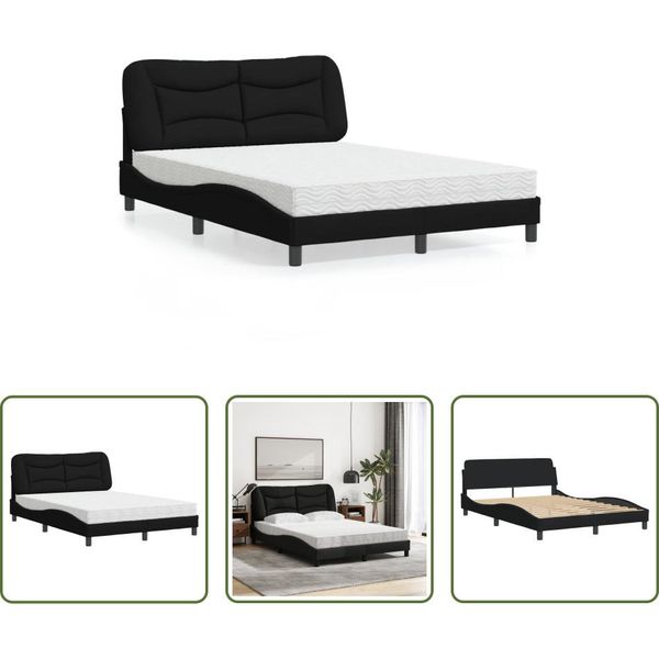 The Living Store Letto Con Materasso Nero 140X190 Cm In Tessuto-image