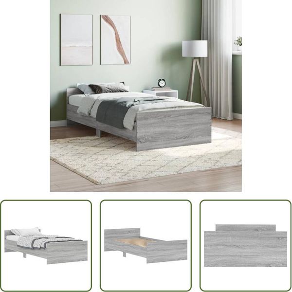 The Living Store Struttura Letto Grigio Sonoma 100X200 Cm In Materiale Ligneo-image