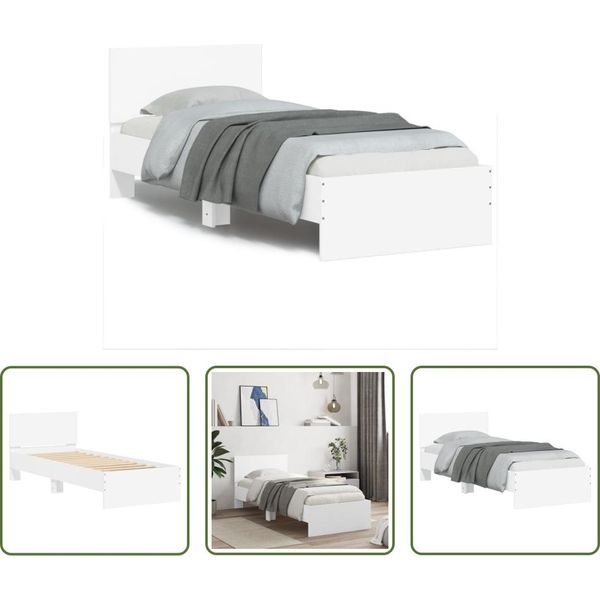The Living Store Giroletto Con Testiera Bianco 90X190 Cm In Materiale Ligneo-image