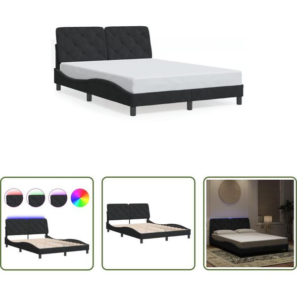 The Living Store Struttura Letto Con Luci Led Nere 140X200 Cm In Velluto-image