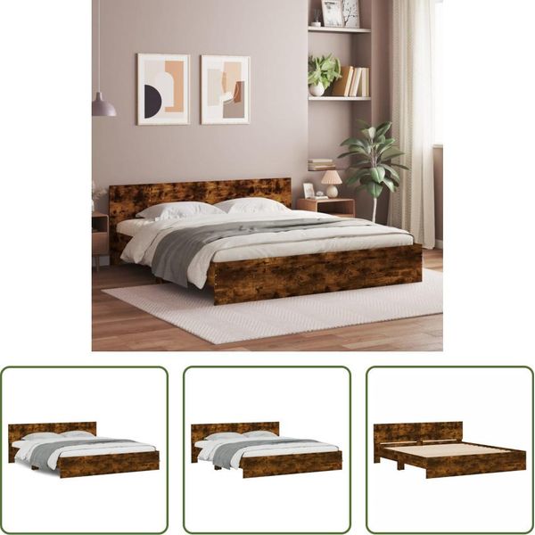 The Living Store Giroletto Con Testiera In Rovere Fumé 160X200 Cm-image