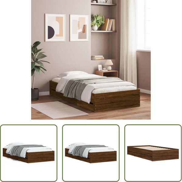 The Living Store Struttura Letto Con Cassetti In Rovere Marrone 90X200 Cm-image