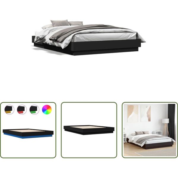 The Living Store Struttura Letto Con Led Nero 150X200 Cm-image