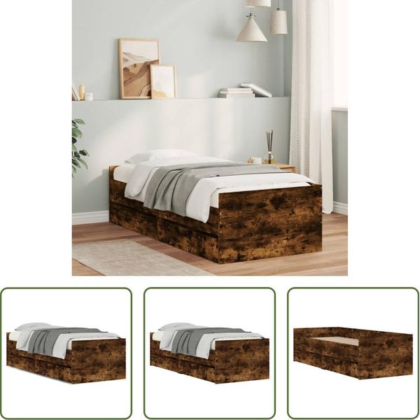 The Living Store Struttura Letto Con Cassetti In Rovere Fumé 100X200 Cm-image