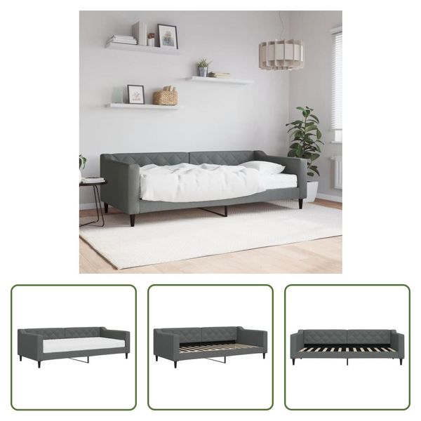 The Living Store Letto Da Giorno Con Materasso Grigio Scuro 90X200 Cm In Tessuto-image