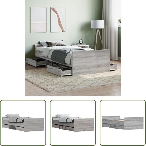 The Living Store Struttura Letto Con Testiera E Pediera Grey Sonoma 90X200 Cm-image