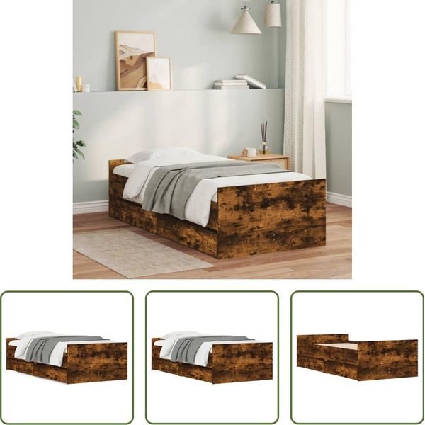 The Living Store Struttura Letto Con Cassetti In Rovere Fumé 100X200 Cm-image