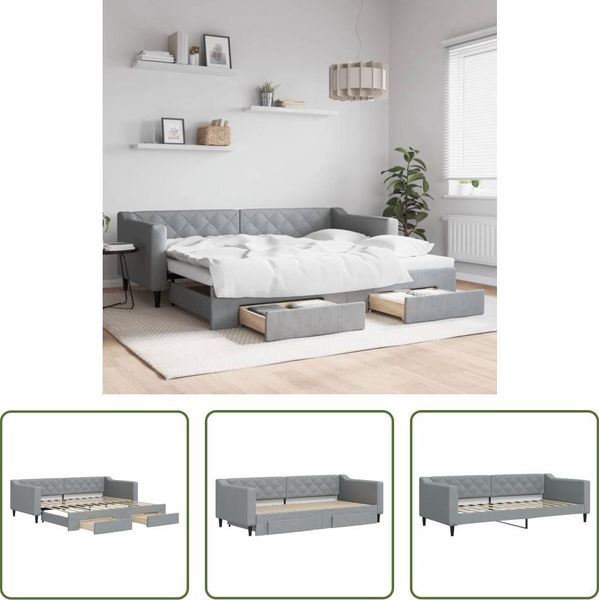 The Living Store Letto Da Giorno Allungabile Con Cassetti Grigio Chiaro 90X200 Cm Tessuto-image