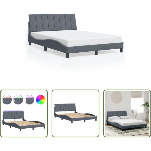 The Living Store Struttura Letto Con Luci Led Grigio Scuro 120X200 Cm In Velluto-image