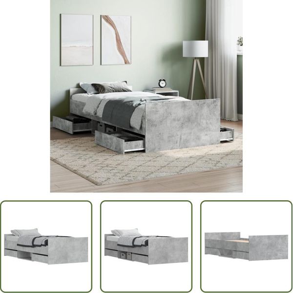 The Living Store Struttura Letto Con Testiera E Pediera In Cemento Grigio 100X200 Cm-image
