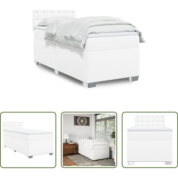 The Living Store Letto A Molle Con Materasso Bianco 100X200 Cm In Pelle Finta-image